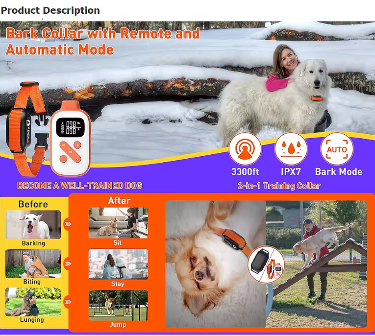 Dog Bark Collar, Auto Bark and Dog Training Collar Combo